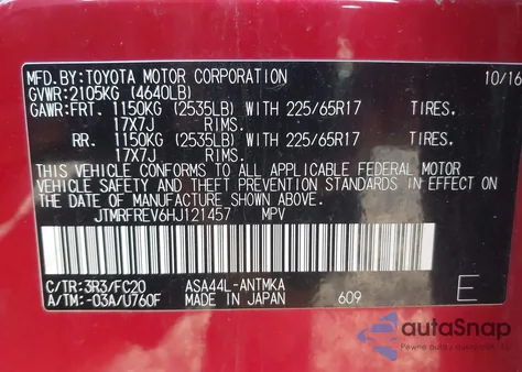 2017 Toyota Rav4 Xle z USA, uszkodzony, nr VIN JTMRFREV6HJ121457